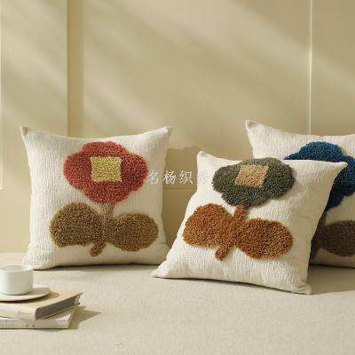 Nordic Style Cute Flowers Pillow Living Room Sofa Simple Cushion Office Lumbar Support Pillow Milk Velvet Flower Tufted Pillow Cover