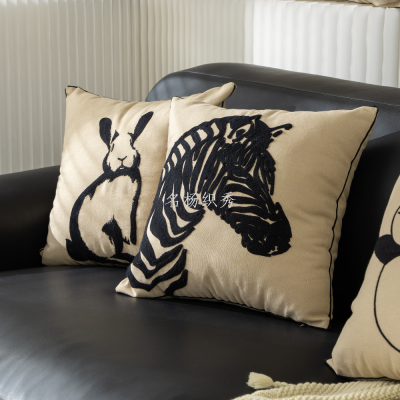 Light Luxury Cushion Embroidery Ins Style Pillow Cover Zebra Pattern Black and White Simple Nordic Couch Pillow Animal Embroidery