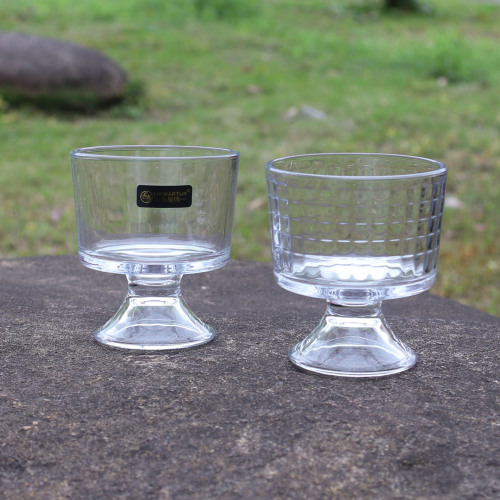 厂家批发高脚雪糕杯ins风冰淇淋玻璃杯横线果盅玻璃杯子ins风杯