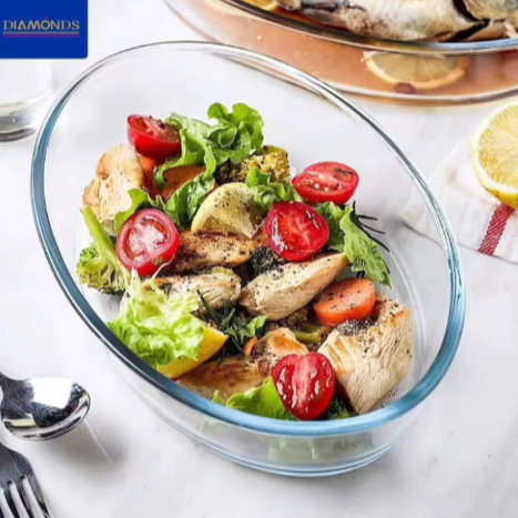 椭圆形玻璃烤盘耐热 餐厅家用圆形烤盘焗饭盘微波炉烤箱适用鱼盘