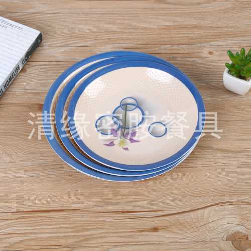 三种尺寸规格密胺餐具美耐皿盘子印花圆盘鱼盘骨瓷菜碟子厂家直销