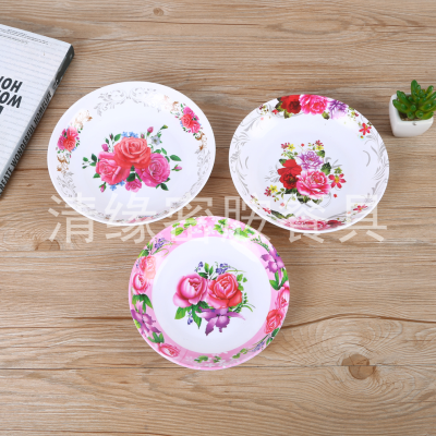 Rose Printing Pattern Melamine Material Dish Bone Dish Tableware Supplies Fashion Simple Home Tableware Factory Direct Supply