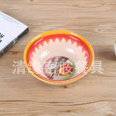 Colorful Wide-Mouth Bowl Melamine Tableware Big Bowl Noodle Bowl Printing Bowl Plastic Soup Bowl Foreign Trade Wholesale Kitchen Tableware
