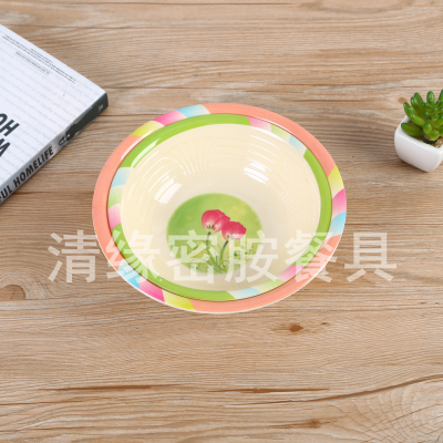 Melamine Soup Bowl Large Capacity Color Edge Noodle Bowl Drop-Resistant Anti-Scald Melamine Tableware Soup Plate Factory Direct Sales