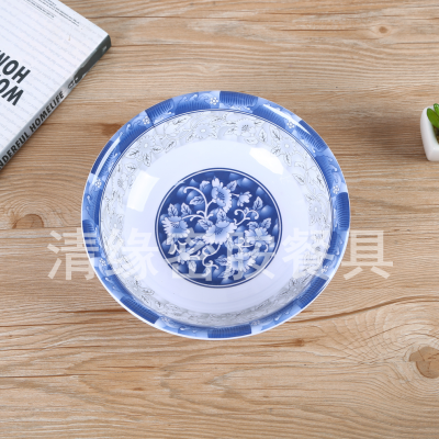 Factory in Stock Ceramic Blue and White Porcelain Rice Bowl Big Soup Bowl Large Bowl Noodle Bowl Household Boiled Fish with Pickled Cabbage and Chili Boiled Fish Soup Plate Wholesale