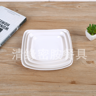 Square Melamine Tableware Dim Sum Plate Printed Logo Hotel Western Food Flat Shallow Plate White Imitation Porcelain Plate Steak Plate