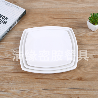 Various Specifications Square Melamine Tableware Dim Sum Plate Hotel Western Food Flat Shallow Plate White Imitation Porcelain Plate Steak Plate