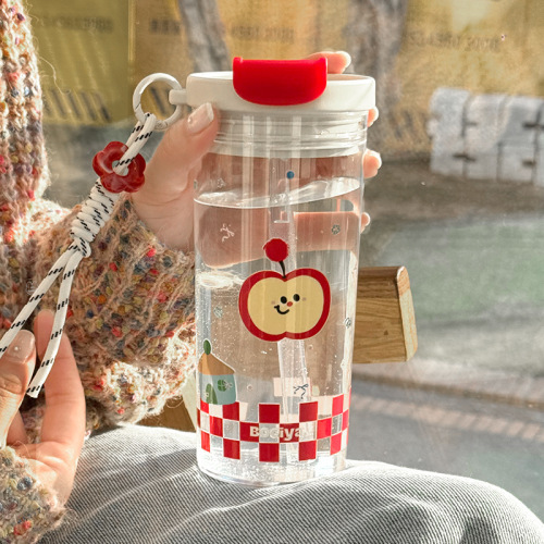 水杯女生咖啡杯随行便携式2新款吸管杯夏天tritan学生塑料杯子