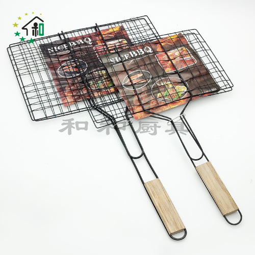 outdoor grilled fish clip barbecue clip black electrophoresis four burger grilled mesh outdoor charcoal barbecue wire mesh clip double-sided toast clamp