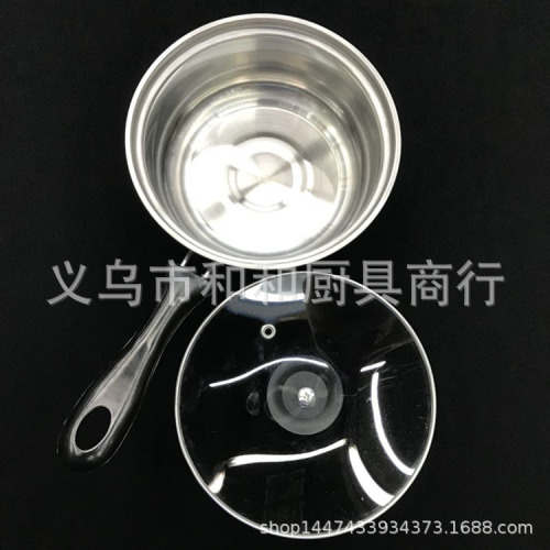 kitchenware single handle arc milk pot stainless steel milk pot glass lid soup pot multi-functional multi-function pots factory direct sales