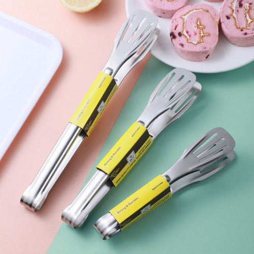 stainless steel food clamp kitchen tools thickened three-line food clip bbq clamp bread clip steak tong