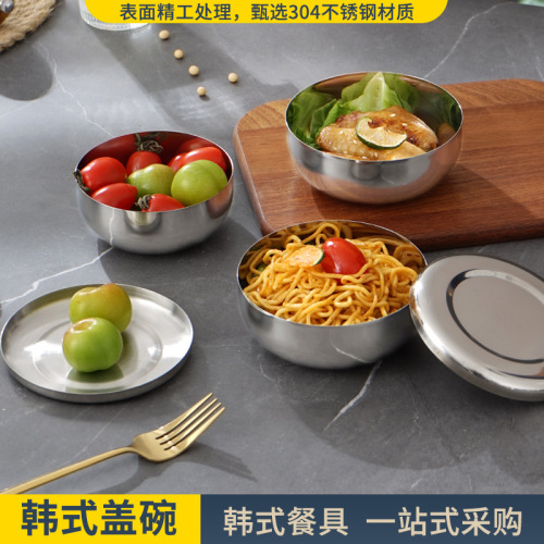 304 stainless steel korean style rice bowl single layer box with cover south korea cuisine kimchi bowl round small bowl food retention sample box