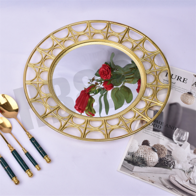 Luxury Metallic Mirror Chargers Round Plastic Charger Plate Table Decoration Hotel Wedding Banquet Placemat Plate Decorative Tray