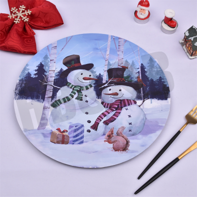 Classic Snow Man Pattern Christmas Plate Round Plastic Charger Plates Christmas Decorative Plates for Table