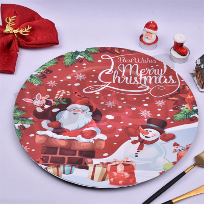 Merry Christmas Patterned Charger Plates Round Plastic Plate Disposable Charger Service Plates for Christmas Halloween Wedding Party