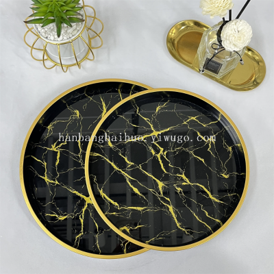 round Embossed Tray Marbling Glass Tea Tray Home Tray Elegant Plate