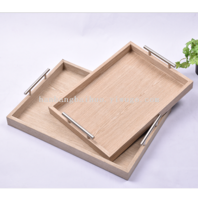 Mild Luxury Retro Color Binaural Wood Grain Tray Candlestick Coffee Cup Dessert Ornament Storage Square Plate
