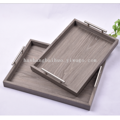Mild Luxury Retro Color Binaural Wood Grain Tray Candlestick Coffee Cup Dessert Ornament Storage Square Plate