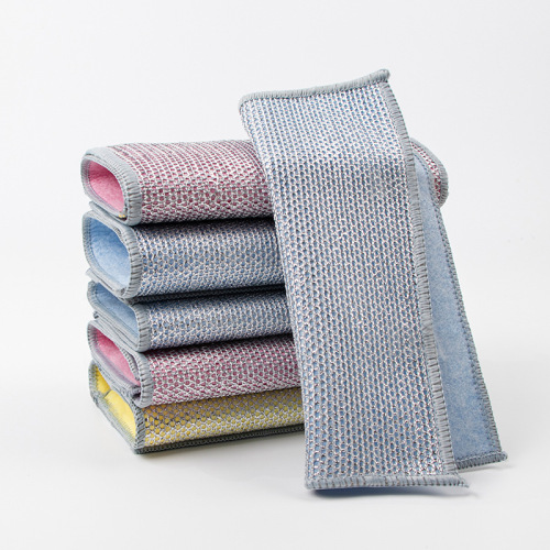 double-sided silver silk coconut shell cleaning cloth household kitchen washing pot not easy to stick oil lazy rag steel wire scouring pad