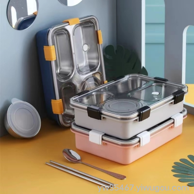 S42-7072 Stainless Steel Lunch Box with Soup Bowl Compartment Student Lunch Box Office Worker with Tableware Water Injection Bento Box