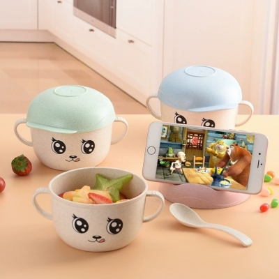 B36-1815 Wheat Straw Children's Tableware Bowl Spoon Set Heat Insulation Noodle Bowl Baby Bowl Solid Food Tableware
