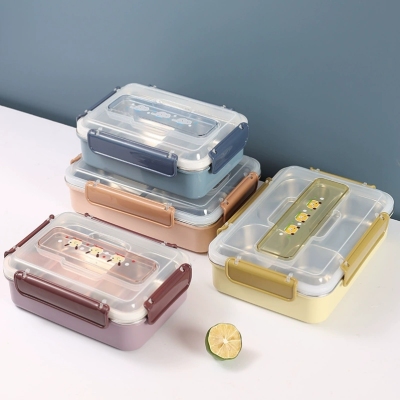 L59-550 Stainless Steel Fast Food Box Portable Square Lunch Box Compartment Sealed Spill-Proof Lunch Box