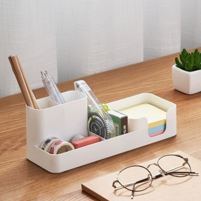 Q35-7151 Stationery Storage Box Office Sticky Notes Organizing Box Desk Creative Organizing Rack Pen Container Compartment