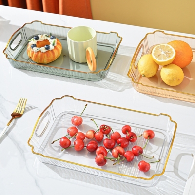 T18-8155 Light Luxury Tray Household Tea Cup Storage Cup Tray Living Room Coffee Table Quilt Rectangular Fruit Plate