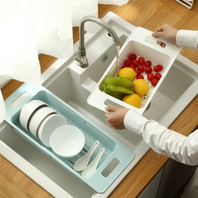 Q35-1232 Kitchen Retractable Draining Rack Draining Basket Household Dish Rack Vegetable and Fruit Draining Sink