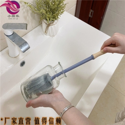 X111-2471 Silicone Brush Vacuum Cup Cleaning Brush Long Handle Glass Cup Brush Feeding Bottle No Dead Angle Kitchen Cleaning Brush