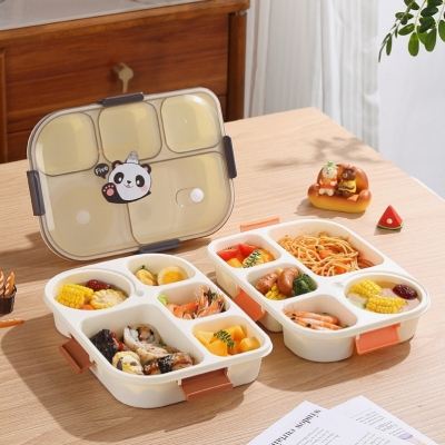 J129-XC-595 Compartment Plastic Lunch Box with Rice Lunch Box Microwaveable Student Canteen Five-Compartment Lunch Box