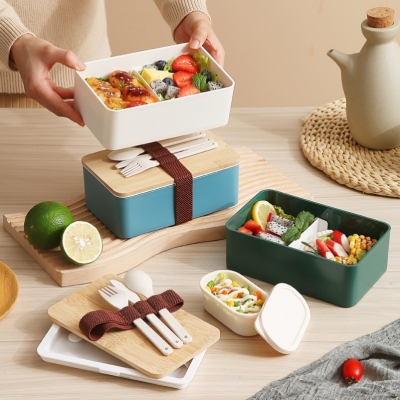 J129-XC-566 Japanese-Style Wooden Lid Lunch Box Microwave Oven Portable Lunch Box Student Office Lunch Box