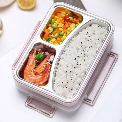 J129-XC-430 Portable Compartment Lunch Box Stainless Steel Student Heat Preservation Office Worker Bento with Lid Lunch Box