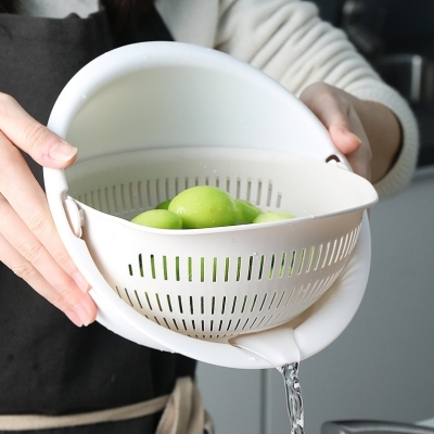 L61-6048 Plastic Double-Layer Vegetable Washing Basket Fruit Basket Rotating Draining Basin Vegetable Drip Basin Double-Layer Drain Basket