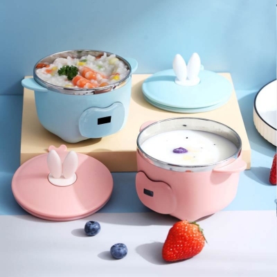 J129-XC-442 Stainless Steel 304 Child Baby Solid Food Bowl with Temperature Display Sealed Anti-Scald Children's Bowl