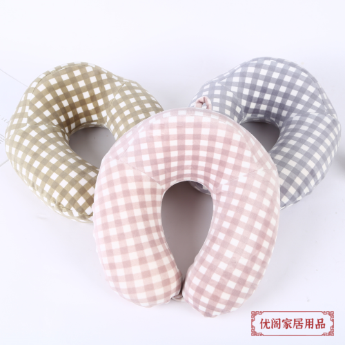 Memory Foam Texture Slow Rebound Neck Pillow Office Nap Airplane Travel Pillow Two-Color Plaid U-Shaped Memory Pillow