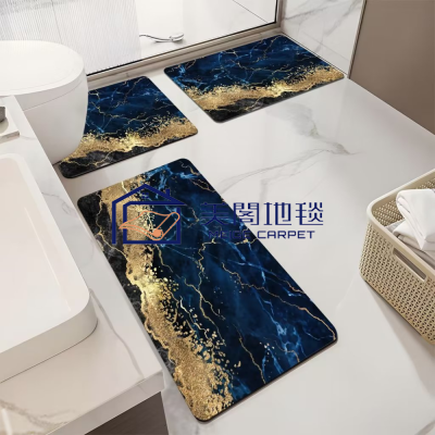 Bathroom Three-Piece Absorbent Non-Slip Printing Doormat and Foot Mat