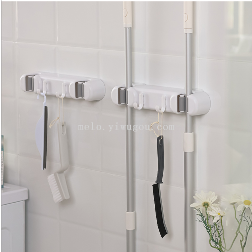 wall hanging mop rack， no trace stickers mop rack （2 hanging positions and 2 hooks） 760