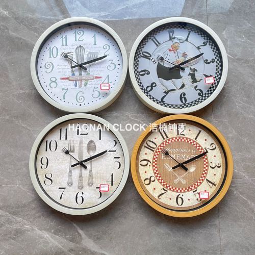 12-Inch Clock Wall-Mounted Creative Dining Room Wall Clock Living Room Clock Household Minimalist Kitchen Noiseless Hanging Clock
