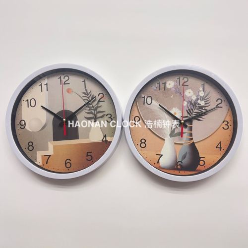 Fashion Living Room Bedroom Wall Clock Home Creative Flower Surface round Wall Decoration Clock Plastic Clock 25cm