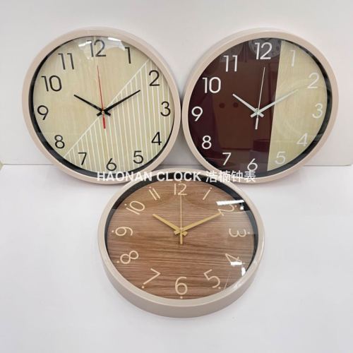 Modern Simple Personality Creative Wall Clock Imitation Wood Grain Clock Bedroom Living Room Fashion Cross-Border Clock Wholesale 30cm