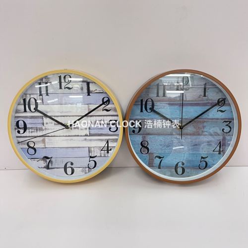 modern creative wood grain plastic wall clock living room bedroom fashion clock round number quartz clock wholesale 25cm