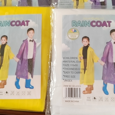 Manufacturer produces kids raincoat, material EVA, 150 pieces per piece