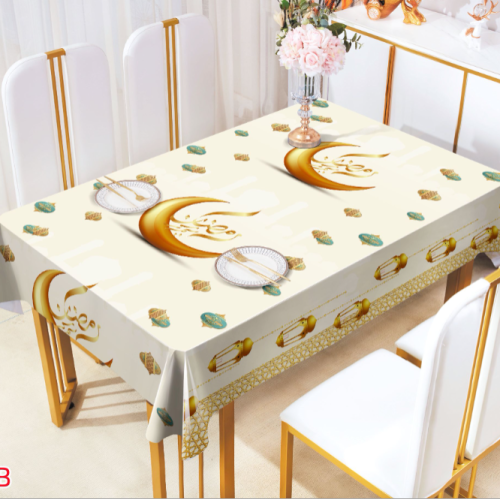 Tablecloth Tablecloth Muslim Decorative Tablecloth Moon Holiday Gift Household Waterproof Oil-Proof PVC Tablecloth