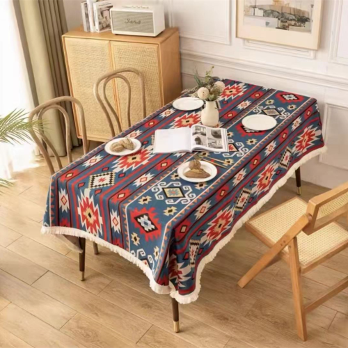 American Cotton and Linen Fabric Geometric Tablecloth Ethnic Style Tablecloth Bohemian Rectangular Household Table Cloth Coffee Table Cloth
