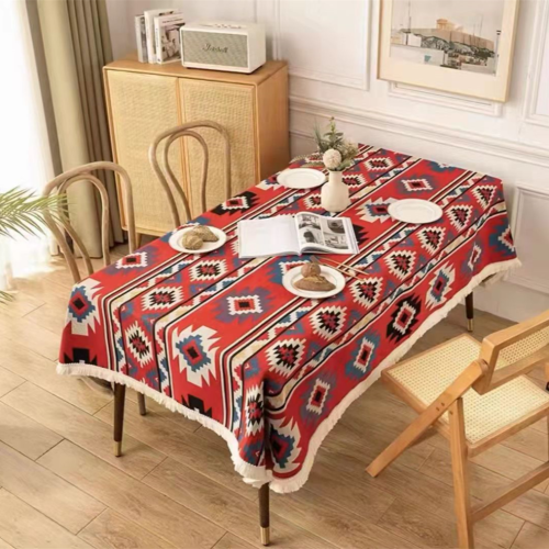 American Cotton and Linen Fabric Geometric Tablecloth Ethnic Style Tablecloth Bohemian Rectangular Household Table Cloth Coffee Table Cloth