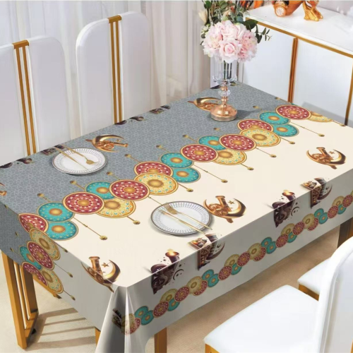 星星月亮桌布PVC穆斯林桌布餐桌布防水防油节日宴会装饰台布批发