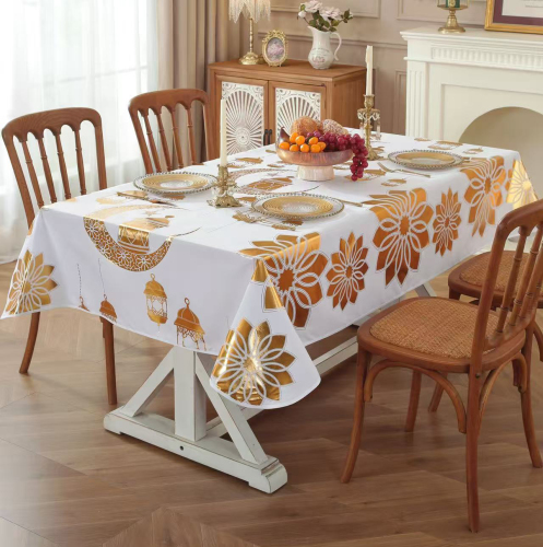 穆斯林桌布节日星星月亮桌布PVC宴会装饰餐桌布防水防油台布批发