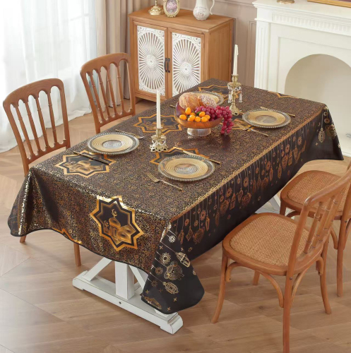 穆斯林桌布节日星星月亮桌布PVC宴会装饰餐桌布防水防油台布批发