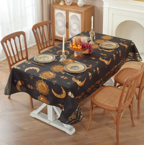 新款月亮节桌布中东月亮星星穆斯林桌布黑金pvc桌布节日桌台装饰